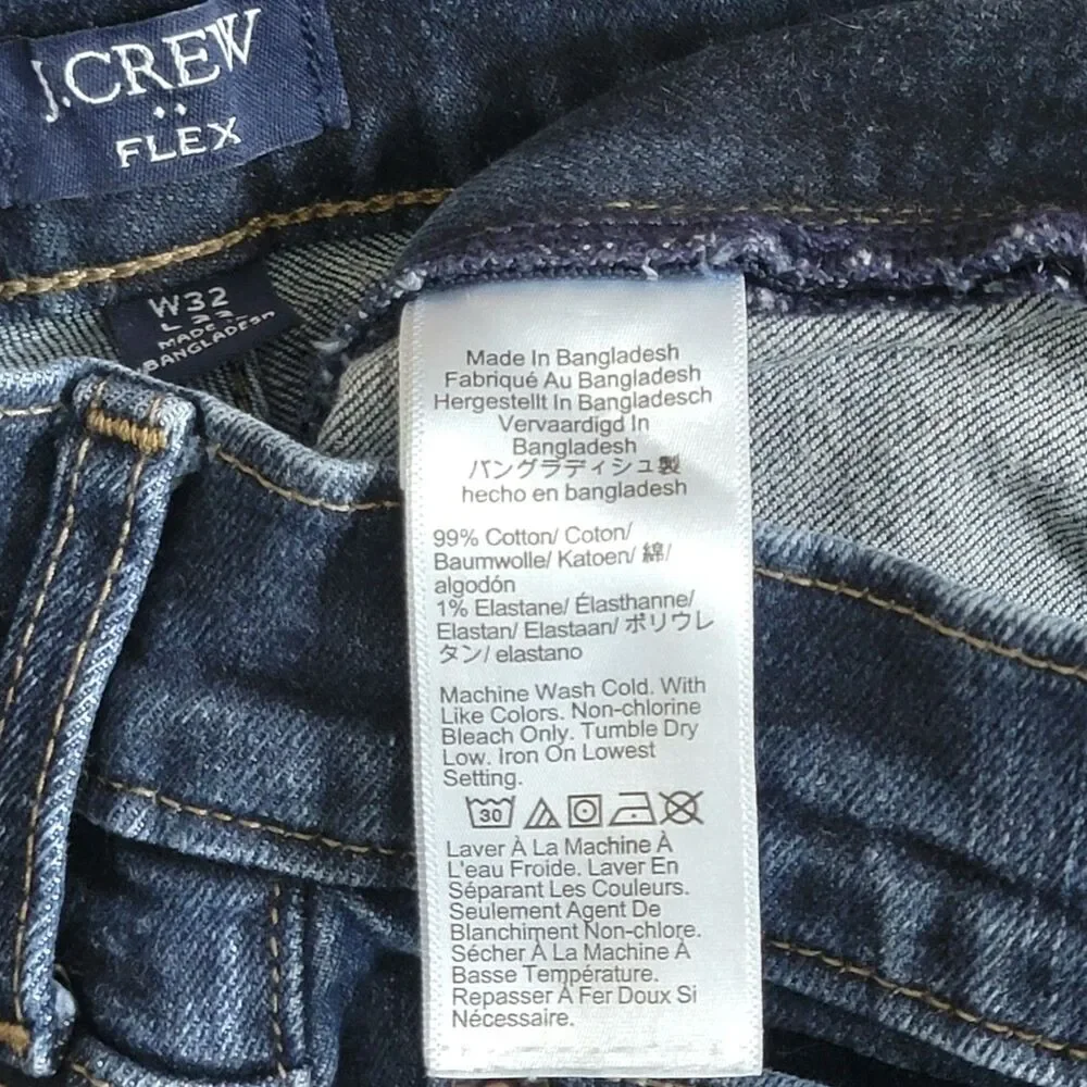J Crew Jeans Mens 32x30* Blue Dark Wash Flex Straight Leg Stretch Denim